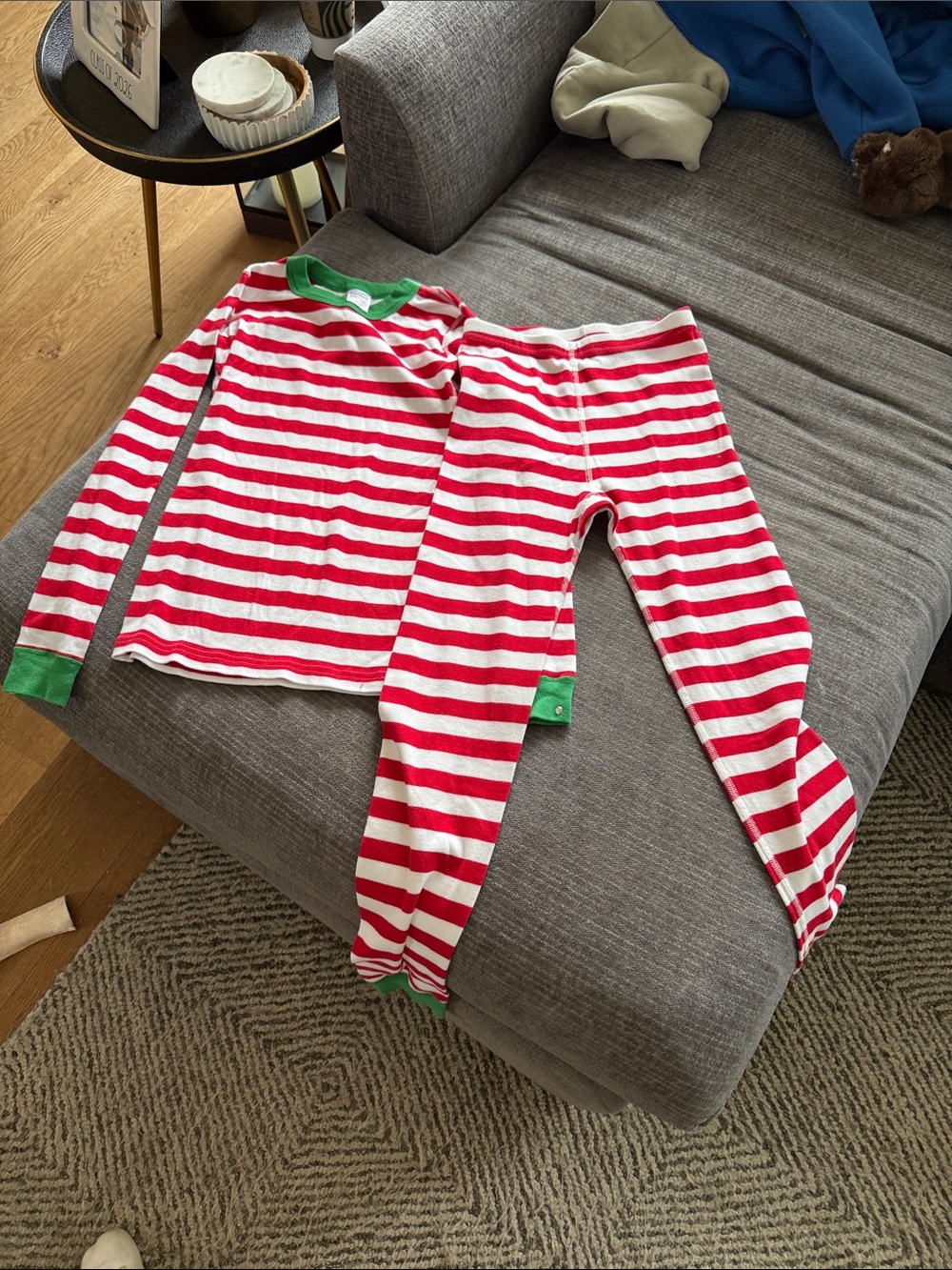 Hanna Andersson Red and White Striped Pajama Set with Green Trim
